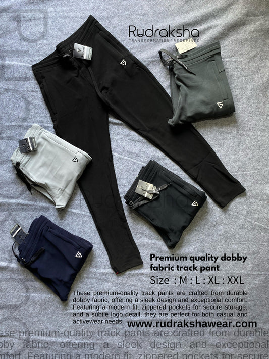 Dobby Stretchable Track Pant - With Two front side pocket zippers