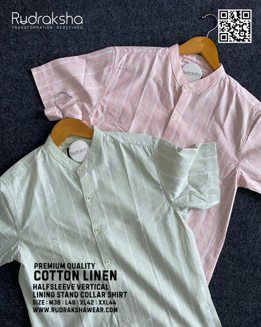 Premium Cotton Linen Stand Collar Half Sleeve Shirt