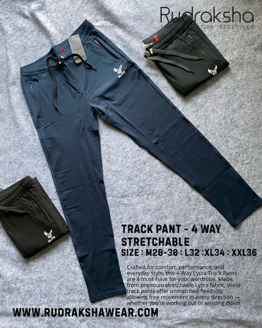4 Way Stretchable Track Pant - With Two front side pocket zippers
