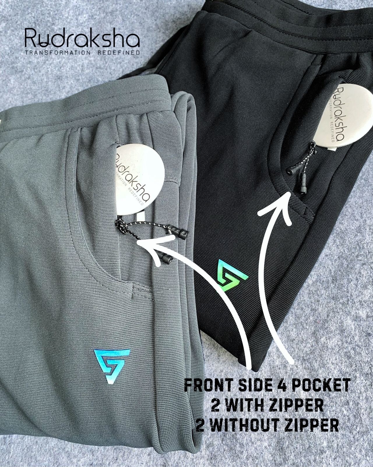 Premium Dobby Stretchable Track Pant - With Two front side pocket zippers -1  Back Side Flap Pocket