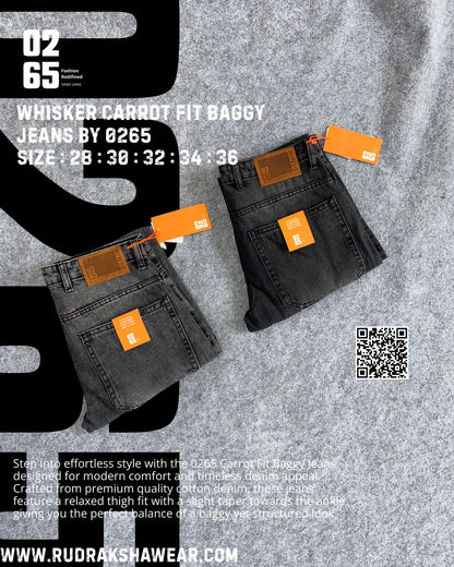 Whisker Carrot Fit Baggy Jeans By 0265 | New Introduction | Non Stretchable | Length 39"/ 40"