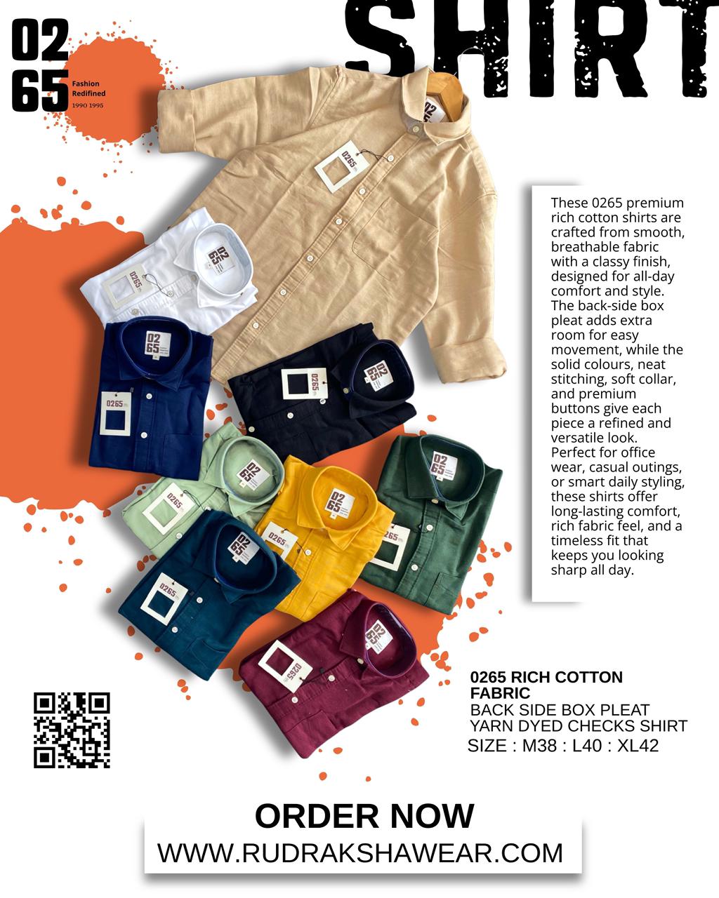 0265 Rich Cotton Fabric Full Sleeve Shirts | Back Side Box Pleated