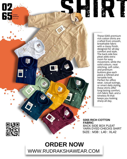 0265 Rich Cotton Fabric Full Sleeve Shirts | Back Side Box Pleated