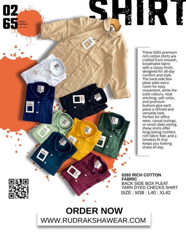 0265 Rich Cotton Fabric Full Sleeve Shirts | Back Side Box Pleated