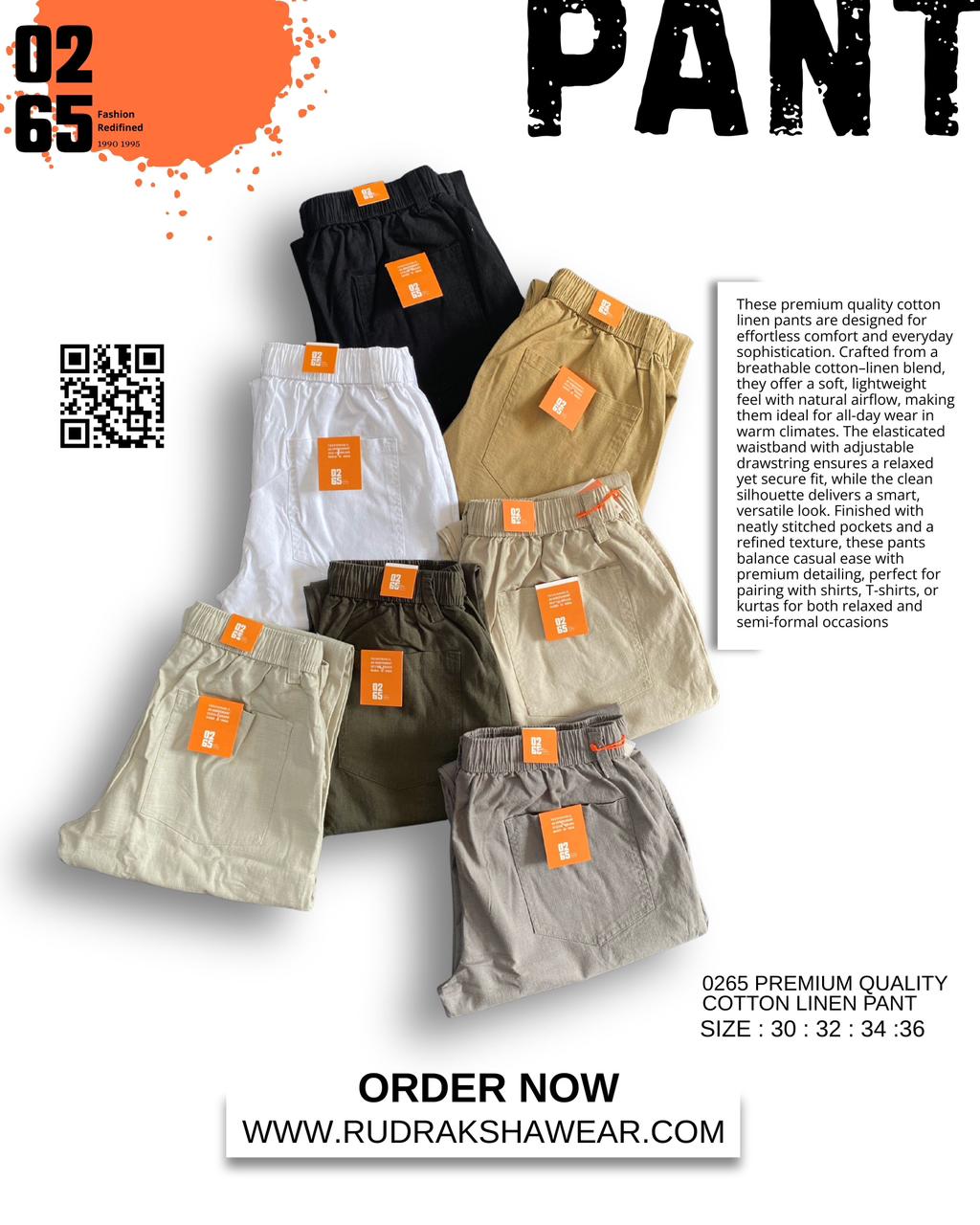 0265 Premium Cotton Linen Casual Pant | Front Right Pocket With Zipper | Length 40"/40.5" | Durable Fabric | Regular Fit | Best for Casual wear for Travelers