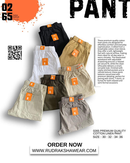 0265 Premium Cotton Linen Casual Pant | Front Right Pocket With Zipper | Length 40"/40.5" | Durable Fabric | Regular Fit | Best for Casual wear for Travelers