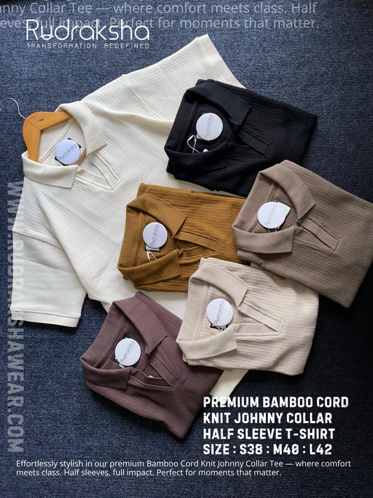 Premium Bamboo Cord Knit Johnny Collar Half Sleeve T-shirt