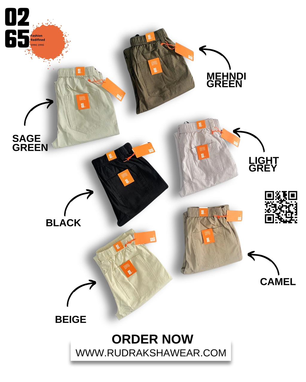 0265 Premium 6 pockets cargo | Cotton Linen Fabric | Box Pocket on side | Belt loops | Drawstring | Durable elastic band on waist | Trending Article