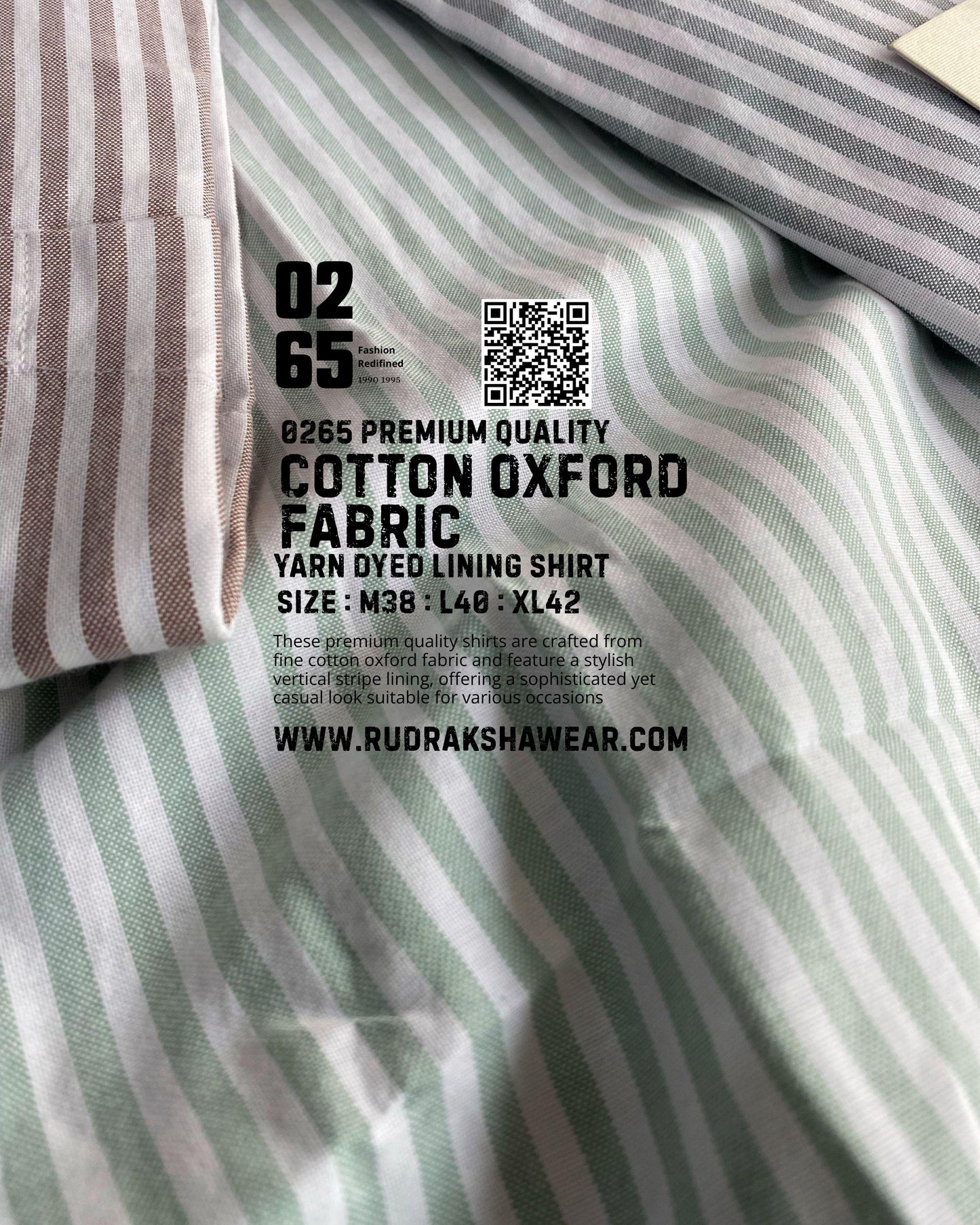 0265 Premium Quality Oxford Fabric Lining Shirt | Button Down Collar | Back side box pleated