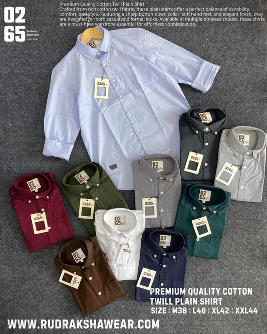 0265 Plain Full Sleeve Shirt | 100% Cotton Twill Fabric | Button Down Collar | Back Side Box Pleated
