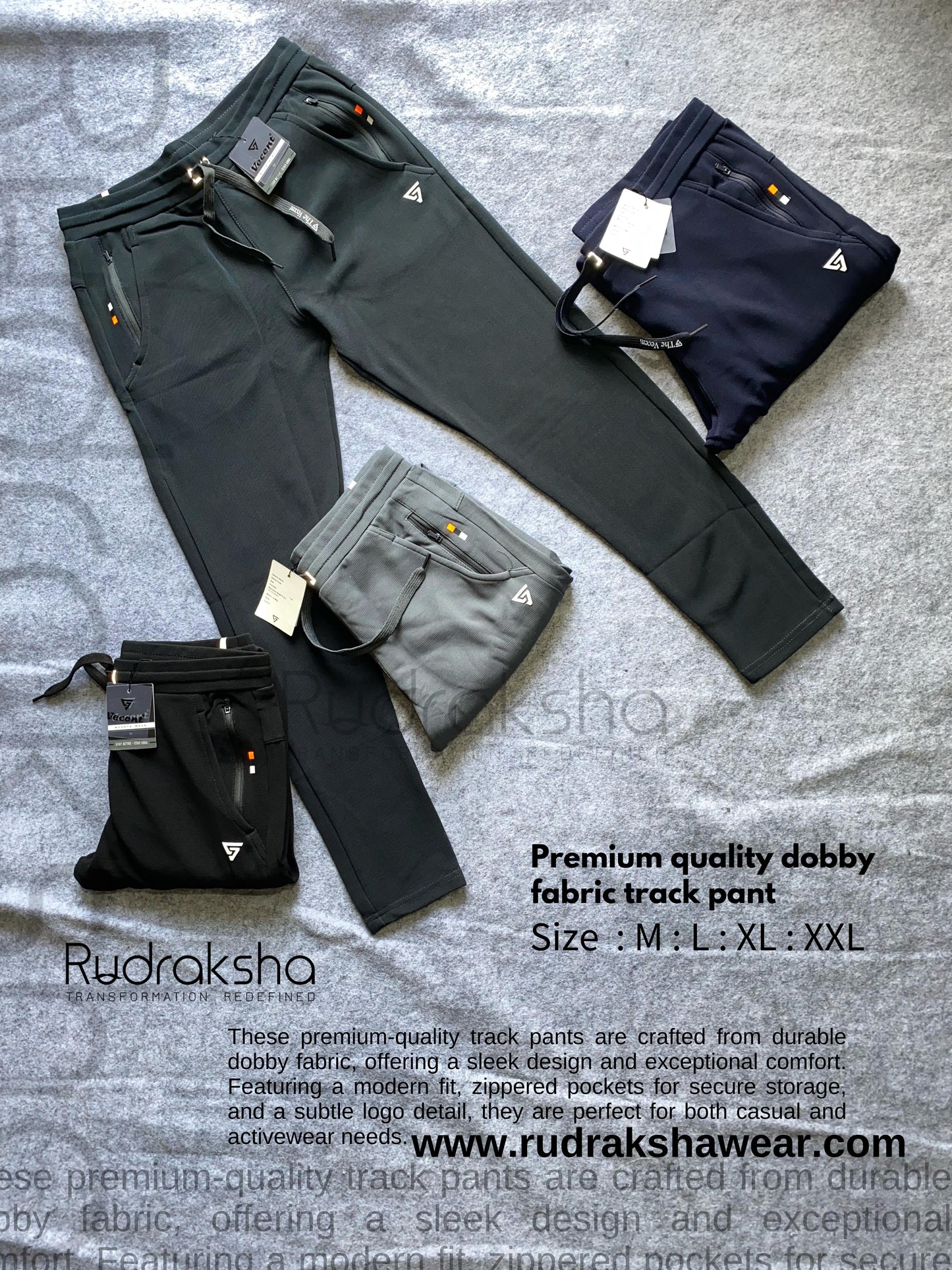 Dobby Stretchable Track Pant - With Two front side pocket zippers