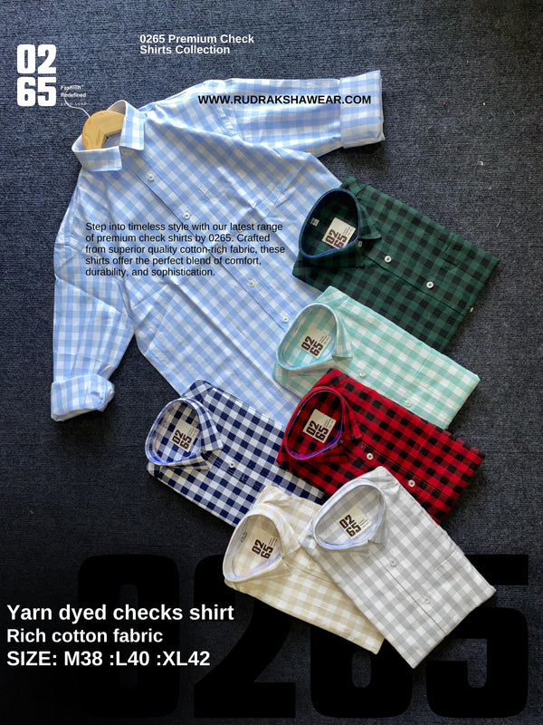 0265 Yarn Dyed Small Block Checks Full Sleeve Shirt - Inbuilt Collar Stays - Rich Cotton Fabric