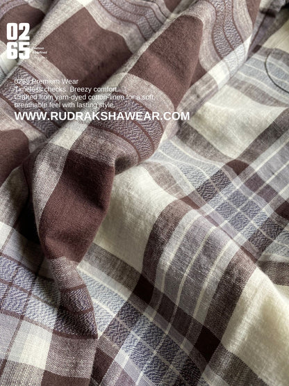 0265 Premium Cotton Linen Yarn Dyed Full Sleeve Checks Shirt - Thin & Ultra Light Weight Fabric
