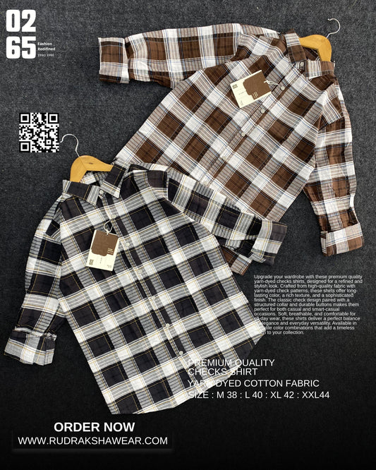 0265 Premium Textured Checks Shirt | Full Sleeve | Metal Snap Buttons | Backside Pleated | 100% Cotton