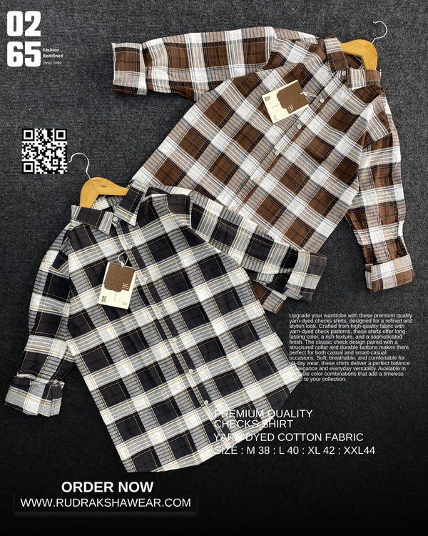 0265 Premium Textured Checks Shirt | Full Sleeve | Metal Snap Buttons | Backside Pleated | 100% Cotton
