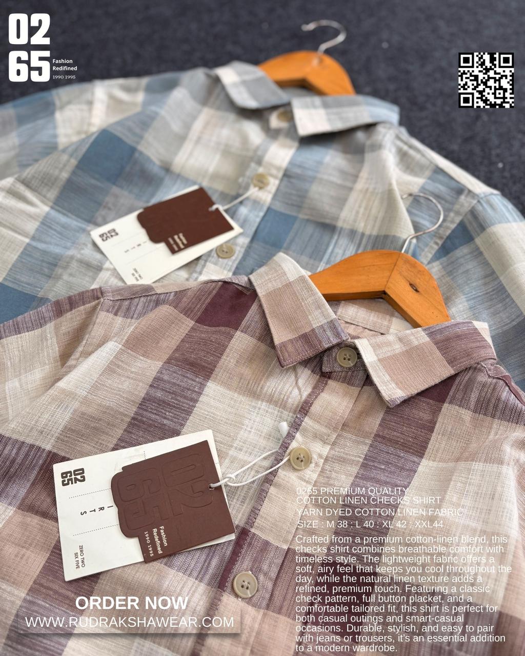 0265 Cotton Linen Yarn Dyed Checks Shirt | Full Sleeve