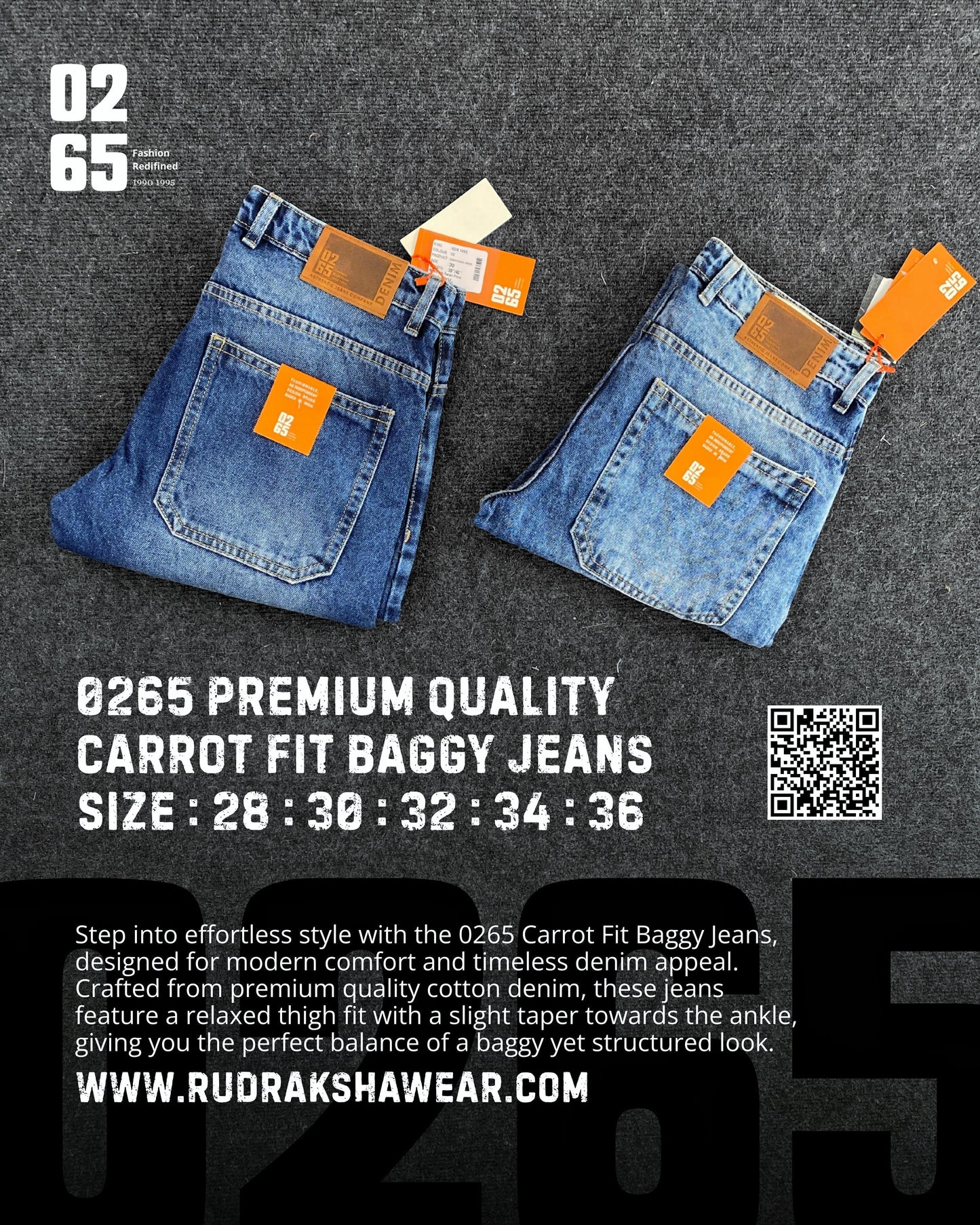 Whisker Carrot Fit Baggy Jeans By 0265 | New Introduction | Non Stretchable | Length 39"/ 40"