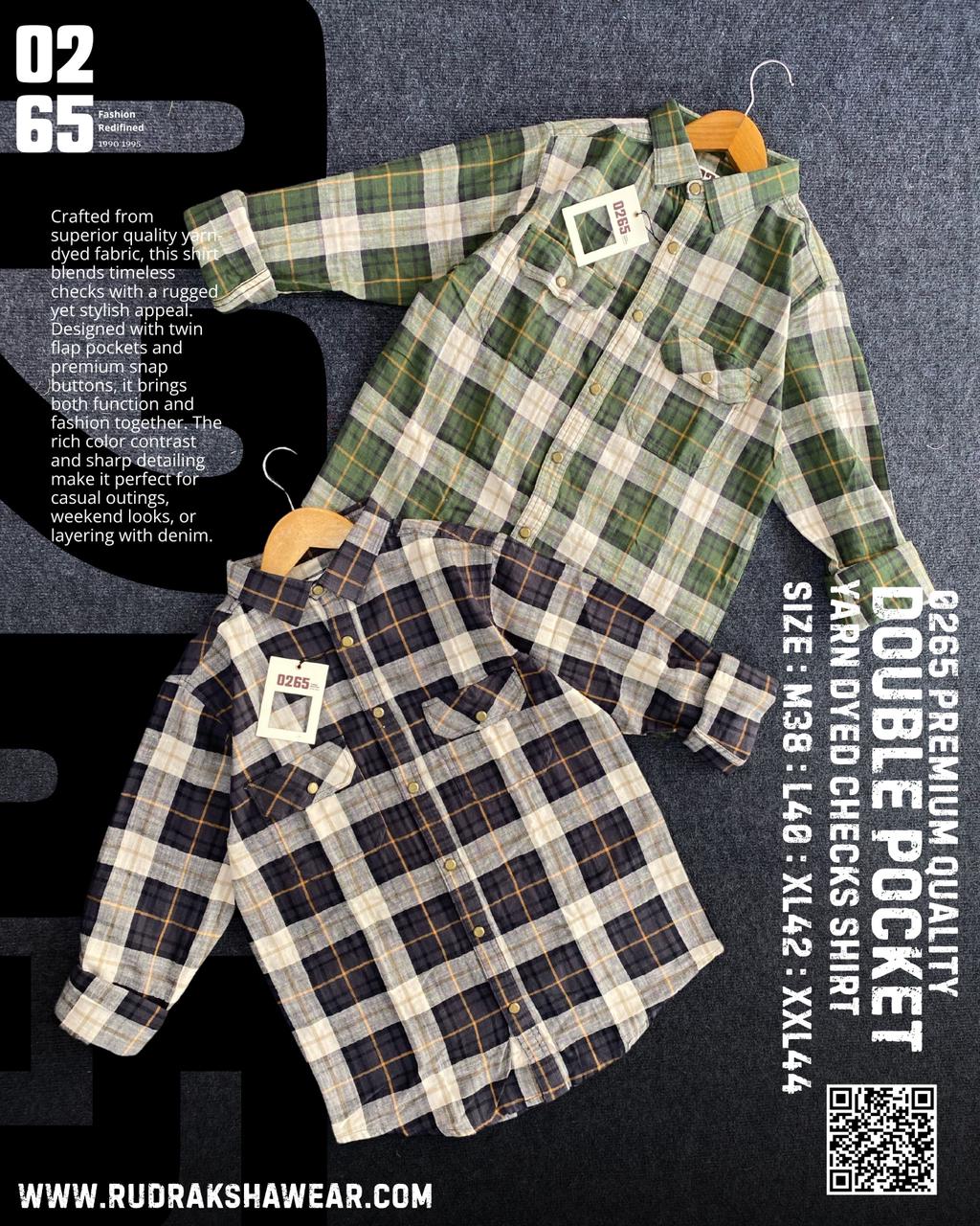 0265 Premium Double Pocket Full Sleeve Shirt | 100% Cotton Fabric | Ultra Soft Fabric | Metal Push Buttons