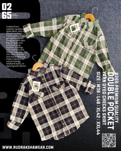 0265 Premium Double Pocket Full Sleeve Shirt | 100% Cotton Fabric | Ultra Soft Fabric | Metal Push Buttons