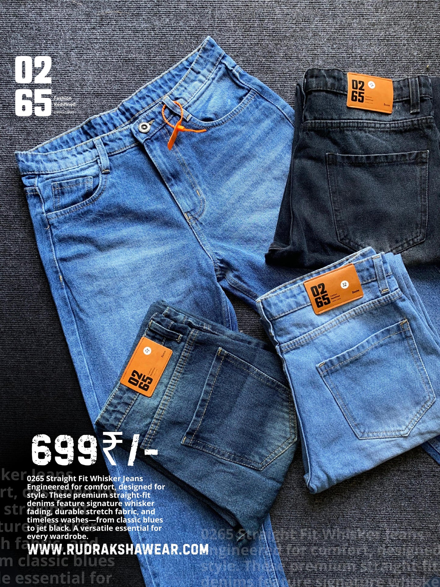 Straight Fit Whisker Jeans By 0265 - NON STRETCHABLE