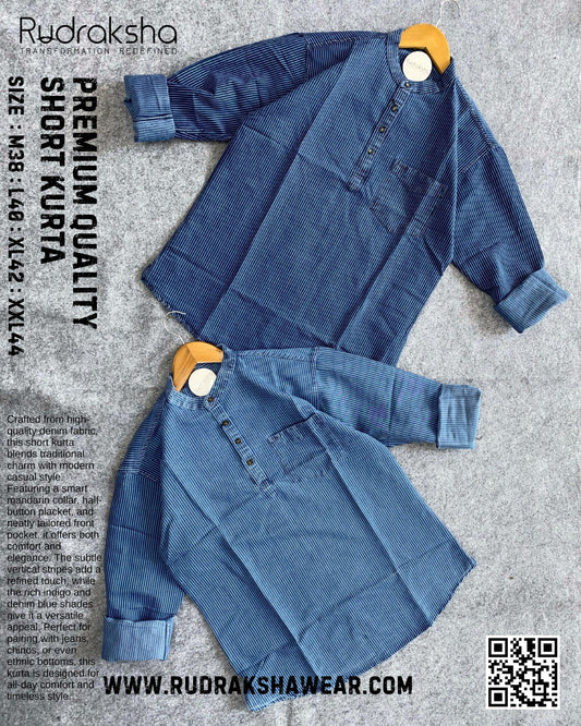 Short Kurta | Full Sleeve | 100% Cotton ￼| Indigo Blue