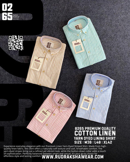 0265 Cotton Linen Vertical Lining Full Sleeve Shirt | Yarn Dyed Fabric | Back Side Box Pleated