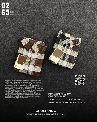 0265 Premium Textured Checks Shirt | Full Sleeve | Metal Snap Buttons | Backside Pleated | 100% Cotton
