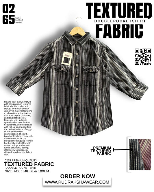 0265 Premium Textured Vertical Lining Double Pocket Full Sleeve Shirt | Backside Box Pleated