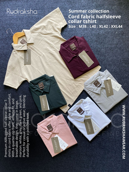 Cord Fabric Half Sleeve Collar T-shirt - YKK Zipper - Summer Collection