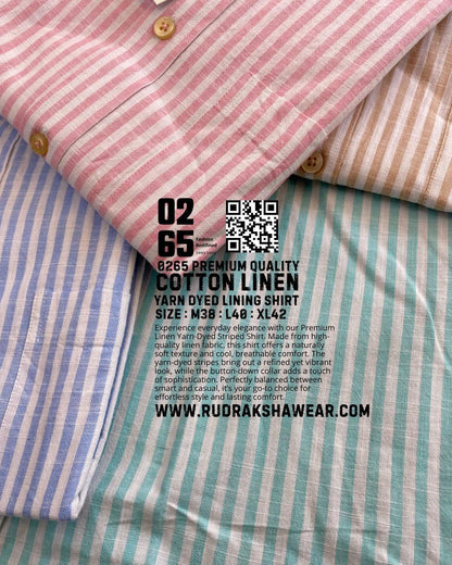 0265 Cotton Linen Vertical Lining Full Sleeve Shirt | Yarn Dyed Fabric | Back Side Box Pleated