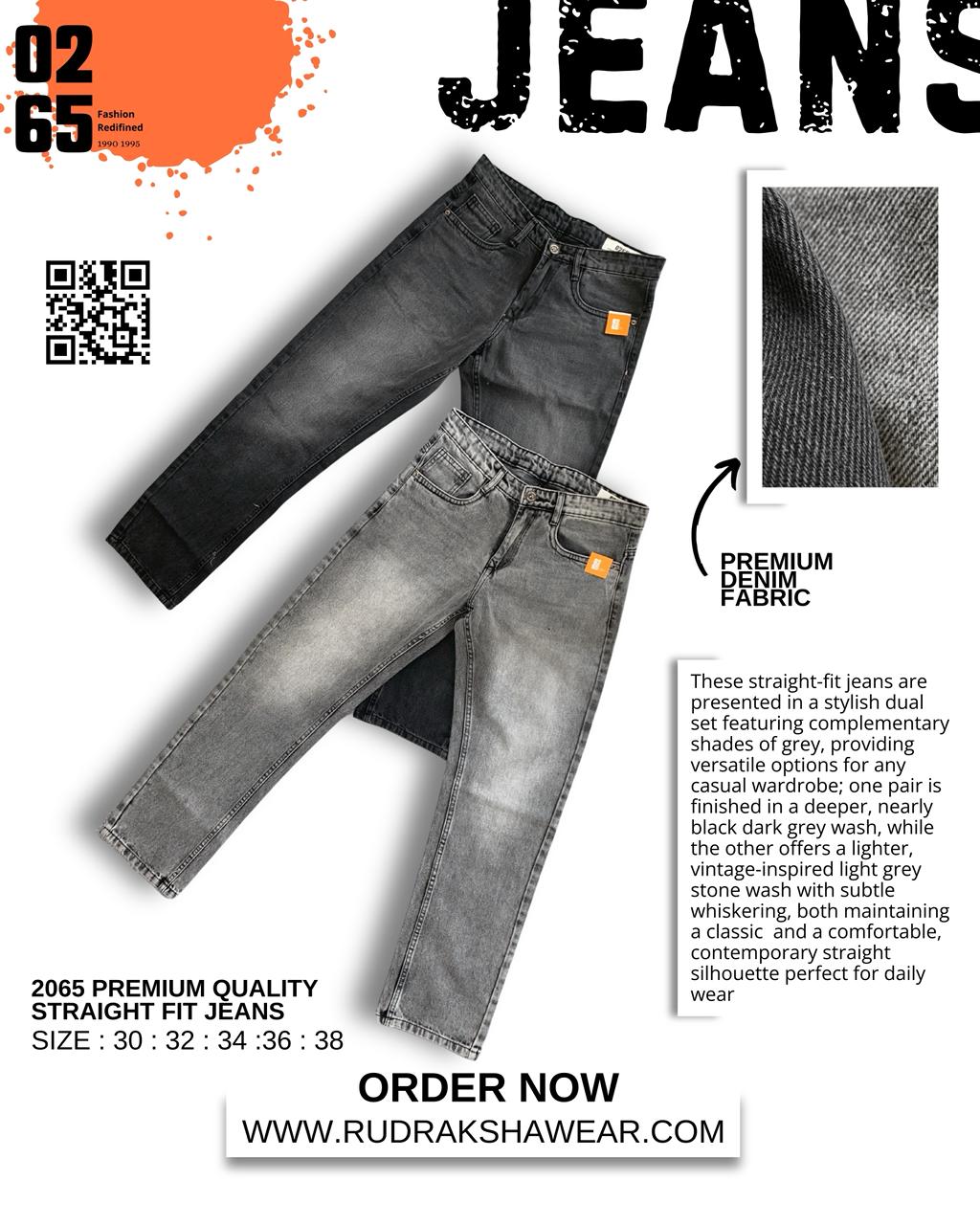 0265 PREMIUM STRAIGHT FIT JEANS | MERGING WHISKER| NON LYCRA | 42” Length