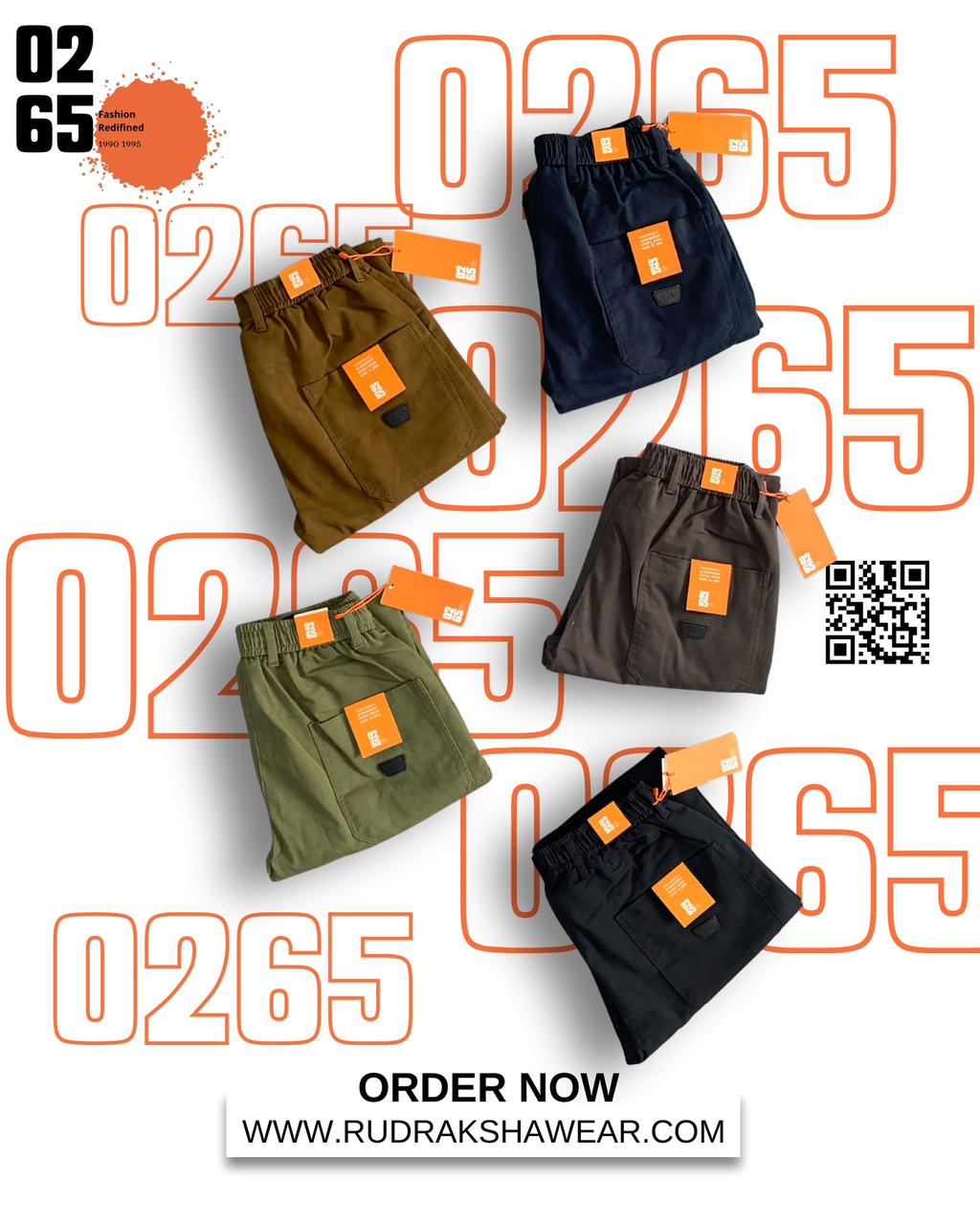 0265 Premium Imported Cotton Peach Fabric 6 Pocket Cargo | Orange Bar Tacks | Smooth Finished Fabric | Elastic Waistband With Drawstring | For All Day Comfort & Style