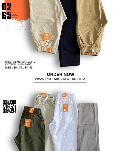 0265 Premium Cotton Linen Casual Pant | Front Right Pocket With Zipper | Length 40"/40.5" | Durable Fabric | Regular Fit | Best for Casual wear for Travelers