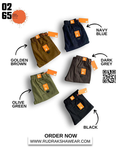 0265 Premium Imported Cotton Peach Fabric 6 Pocket Cargo | Orange Bar Tacks | Smooth Finished Fabric | Elastic Waistband With Drawstring | For All Day Comfort & Style