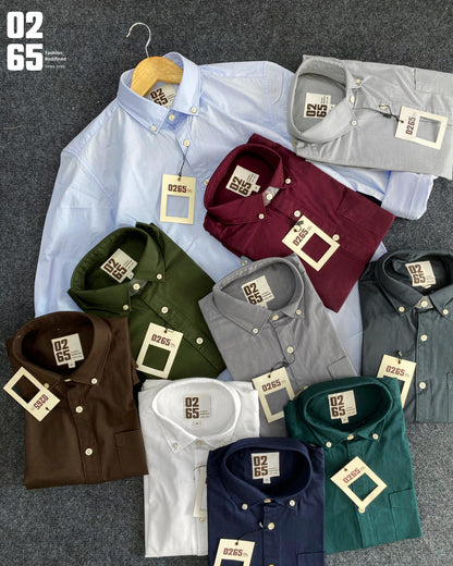 0265 Plain Full Sleeve Shirt | 100% Cotton Twill Fabric | Button Down Collar | Back Side Box Pleated