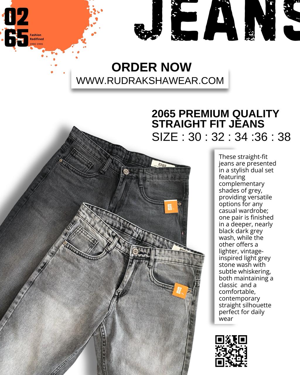 0265 PREMIUM STRAIGHT FIT JEANS | MERGING WHISKER| NON LYCRA | 42” Length