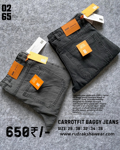 Carrot Fit Baggy Jeans By 0265 - Length 39.5" to 40" - NON STRETCHABLE