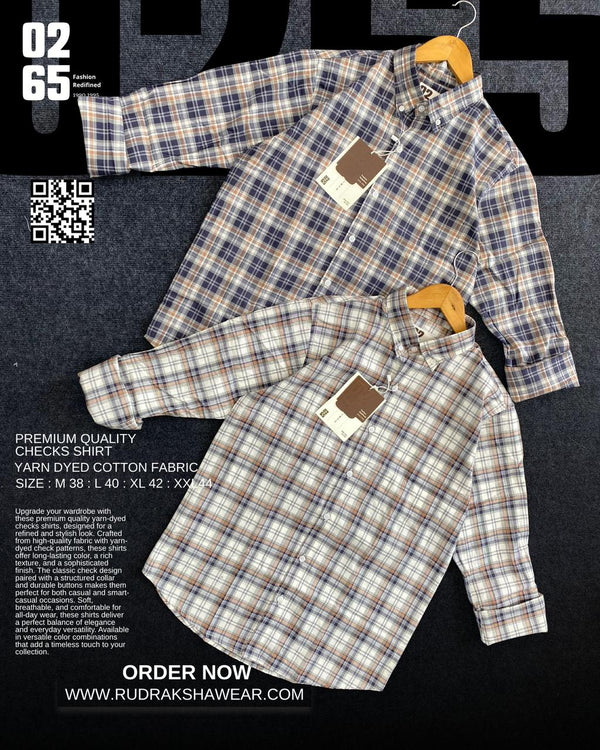 0265 Premium giza cotton yarn dyed checks full sleeve shirt | Button down collar | Backside box pleated | Ultra soft fabric | Specially crafter for summer | Light weight