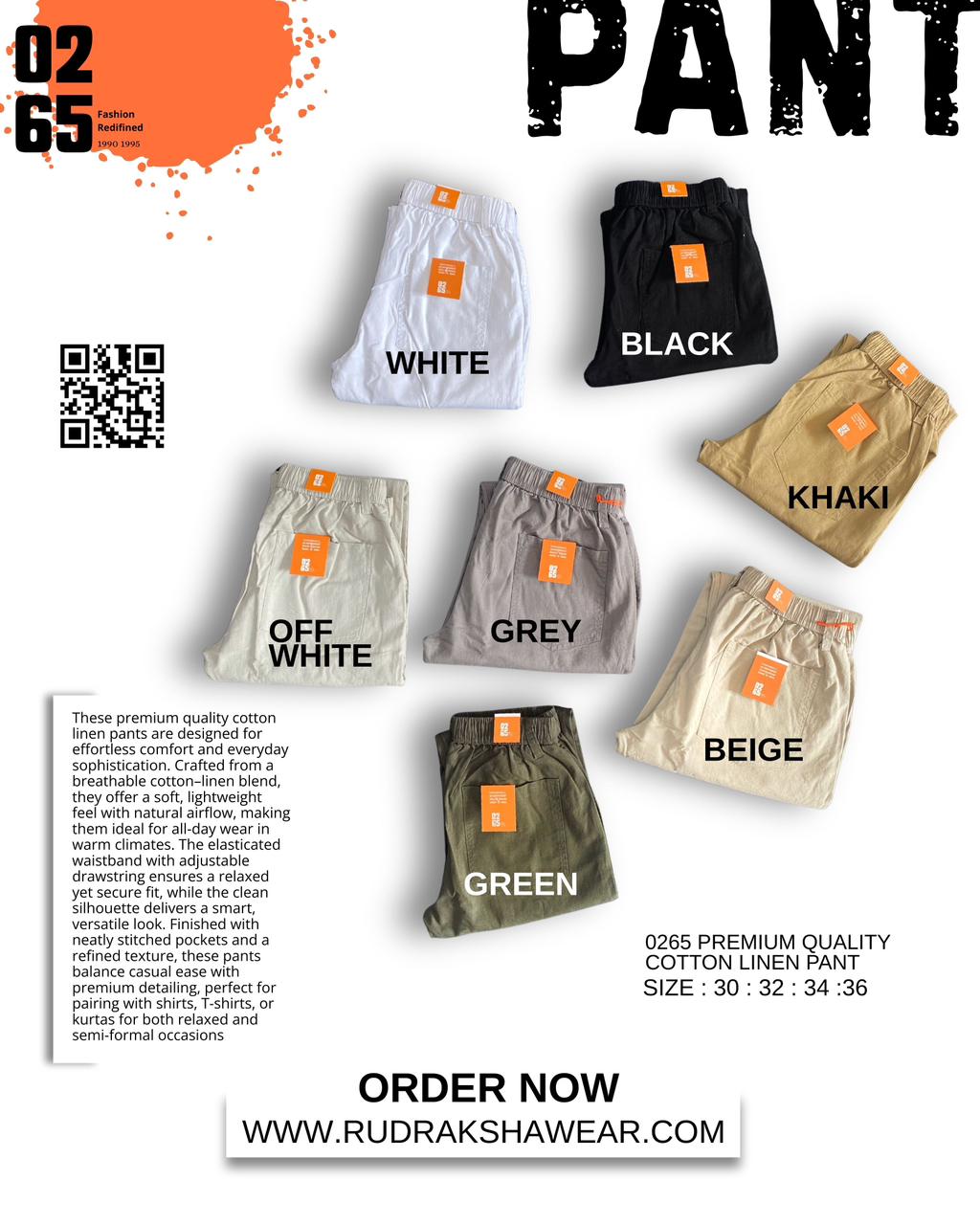 0265 Premium Cotton Linen Casual Pant | Front Right Pocket With Zipper | Length 40"/40.5" | Durable Fabric | Regular Fit | Best for Casual wear for Travelers