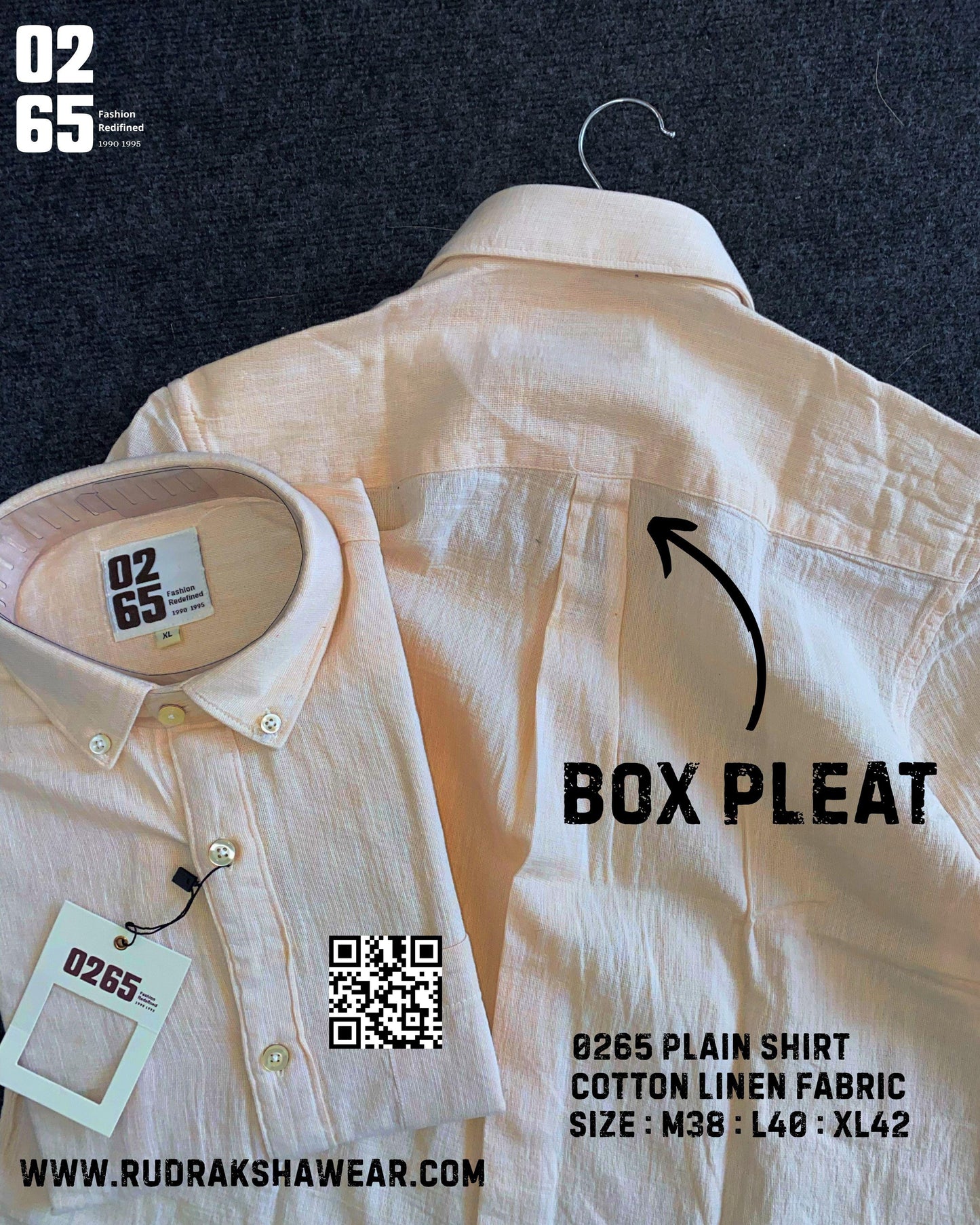 0265 Plain Cotton Linen Full Sleeve Shirt | Back Side Box Pleated
