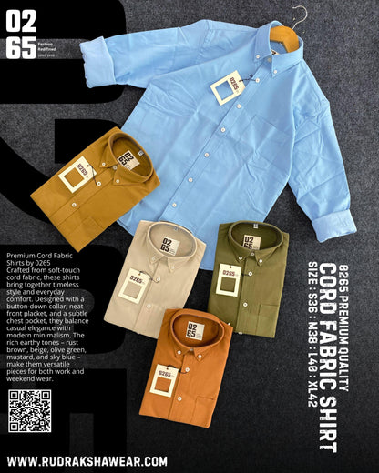 0265 Cord Fabric Full Sleeve Shirt | Button Down Collar | Stretchable | Soft & Comfort