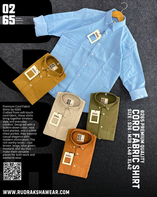 0265 Cord Fabric Full Sleeve Shirt | Button Down Collar | Stretchable | Soft & Comfort