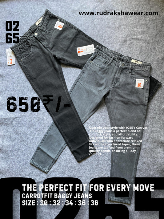 Carrot Fit Baggy Jeans By 0265 - Length 39.5" to 40" - NON STRETCHABLE