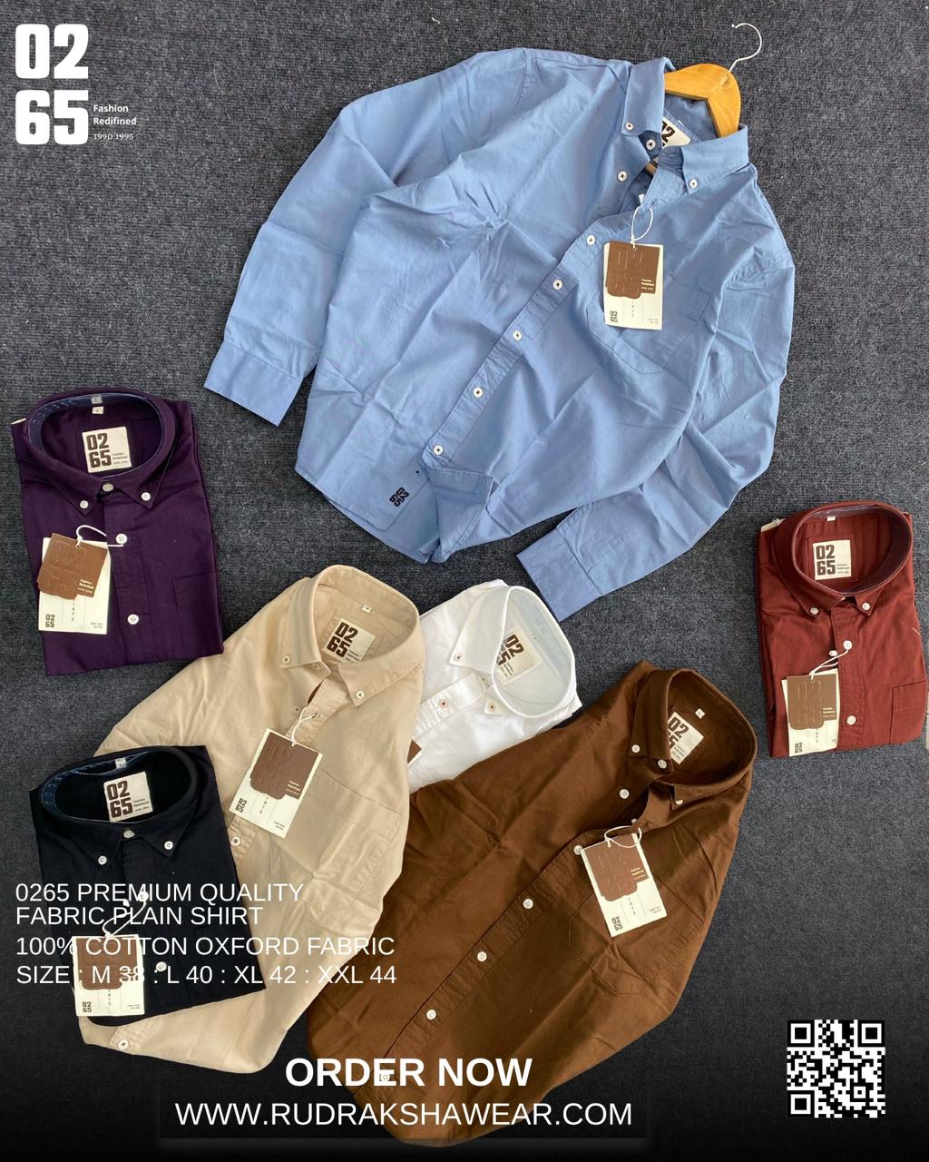 0265 Premium Plain Full Sleeve Shirt | Button Down Collar | Back Side Box Pleated With Loop | 100% Cotton Oxford Fabric