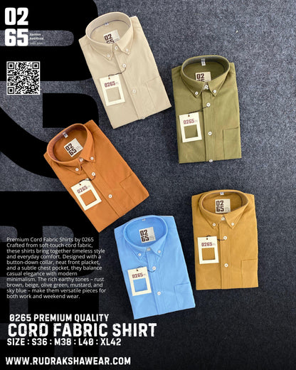 0265 Cord Fabric Full Sleeve Shirt | Button Down Collar | Stretchable | Soft & Comfort
