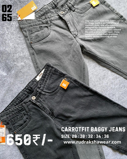 Carrot Fit Baggy Jeans By 0265 - Length 39.5" to 40" - NON STRETCHABLE