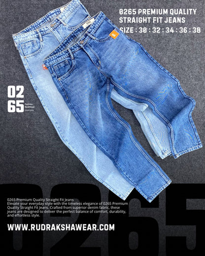0265 PREMIUM STRAIGHT FIT JEANS | MERGING WHISKER| NON LYCRA | 42” Length