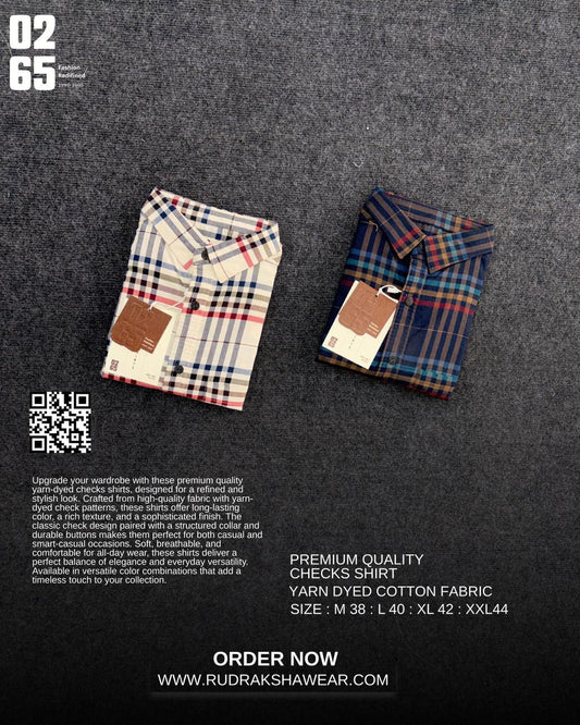 0265 Premium Yarn Dyed Checks Shirt | Full Sleeve | Metal Snap Buttons | Backside Box Pleated