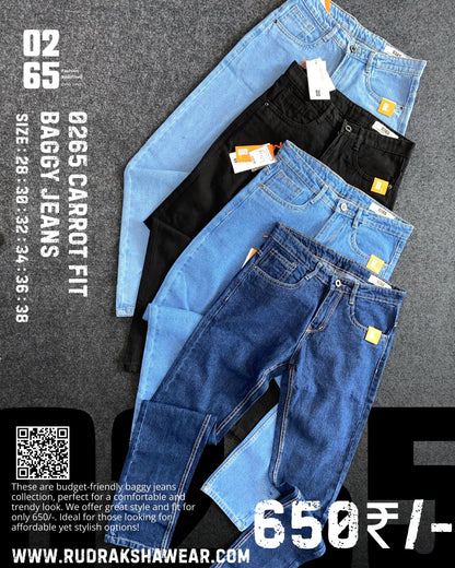 Carrot Fit Baggy Jeans By 0265 - Non Stretchable - Length 39.5" TO 40"