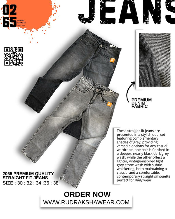 0265 PREMIUM STRAIGHT FIT JEANS | MERGING WHISKER| NON LYCRA | 42” Length